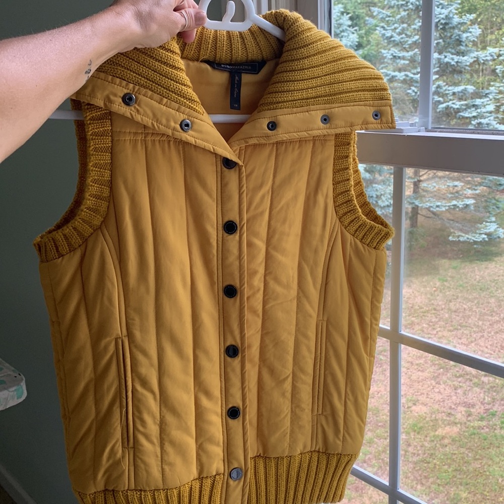 BCBGMaxAzria Quilted Yellow Button Up Vest